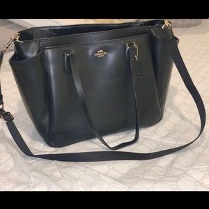 COACH F35702 Womens Black Diaper Bag Tote Leather